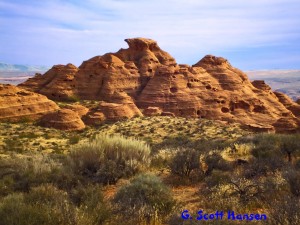 View of these spectacular Church Rocks formations is seen from the south portion of the loop