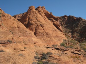 Spectacular red rock formations exist along the boundary of the Cottonwood Canyon wilderness area